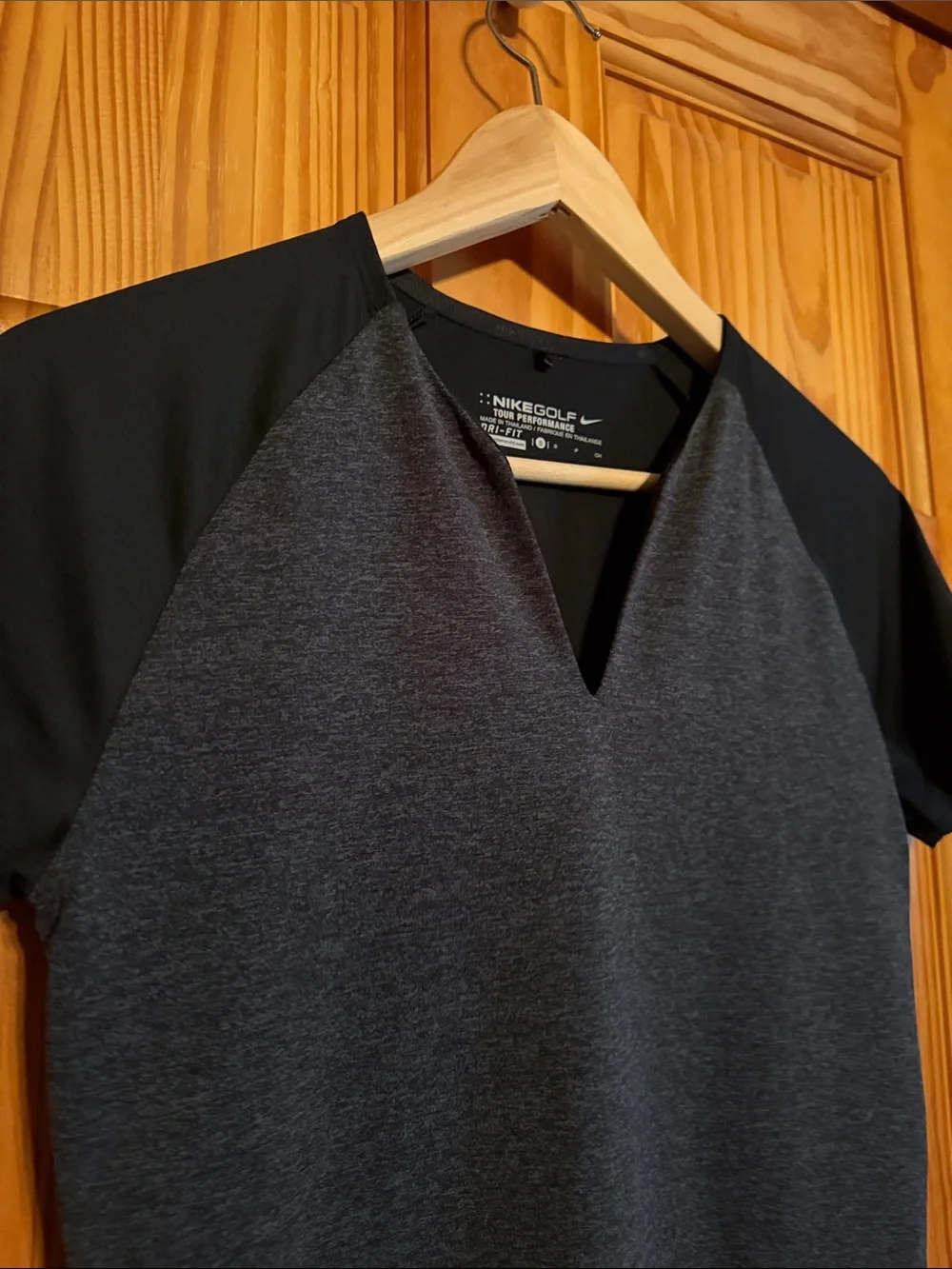 Nike Golf Short-Sleeve V-Notch Athletic Top in Charcoal & Black